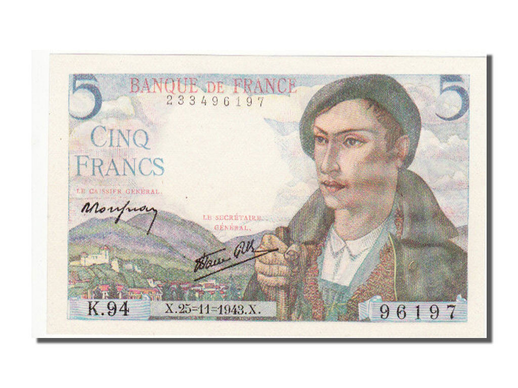 Banknote, France, 5 Francs, 5 F 1943-1947 ''Berger'', 1943, 1943-11-25