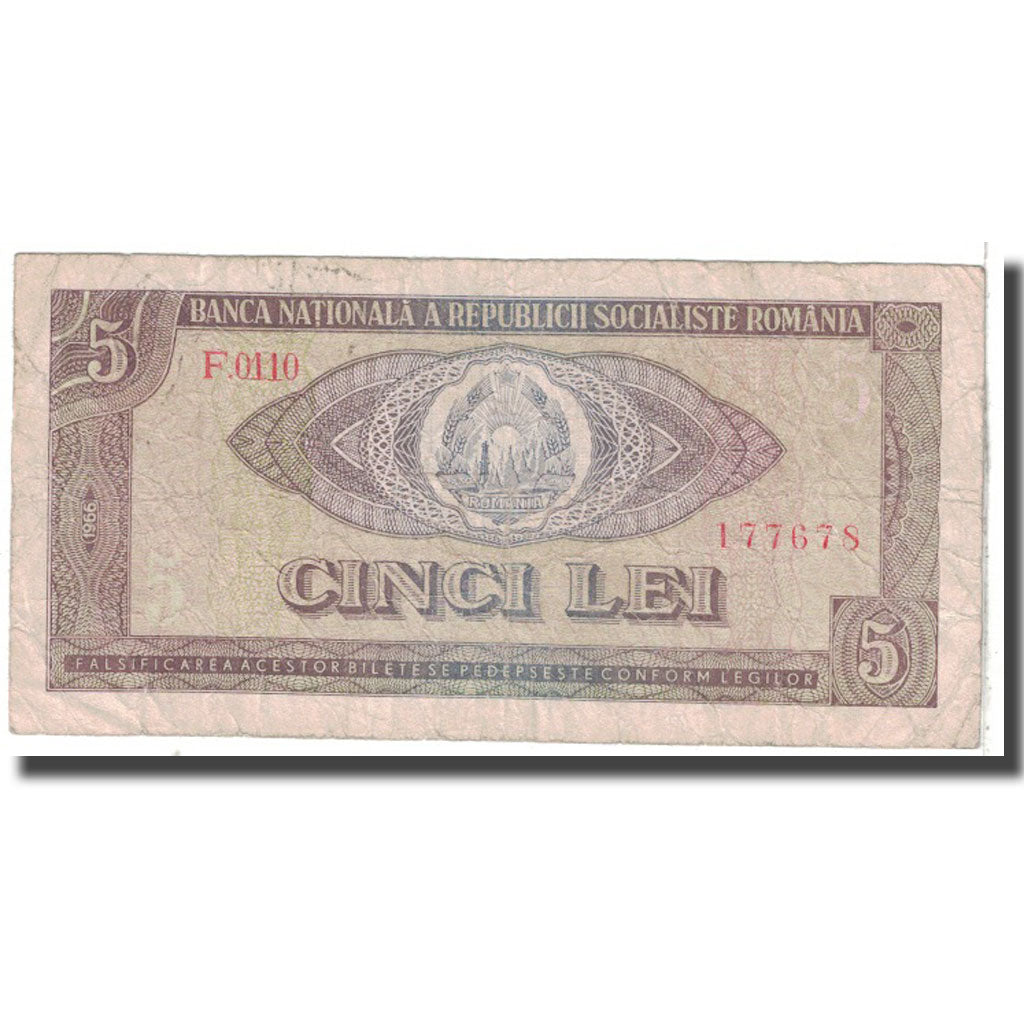 Banknote, Romania, 5 Lei, 1966, KM:93a, VG(8-10)