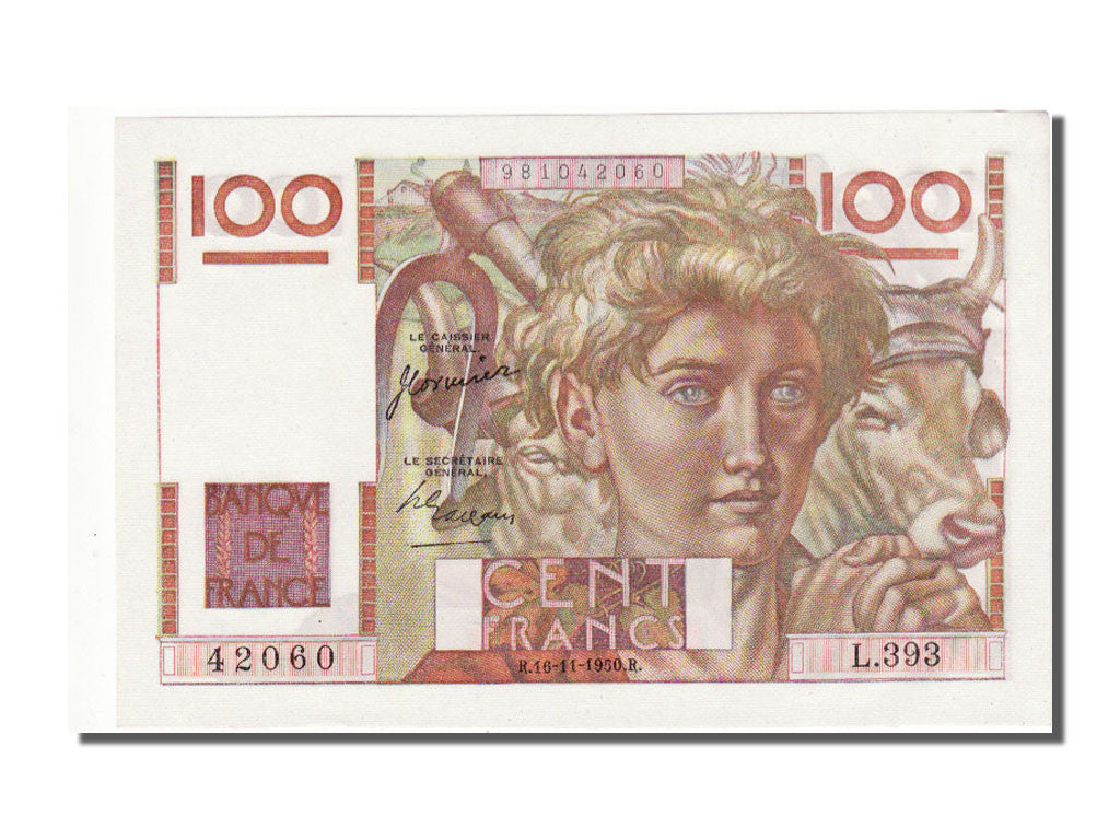 Banconote, Francia, 100 Francs, 100 F 1945-1954 ''Jeune Paysan'', 1950