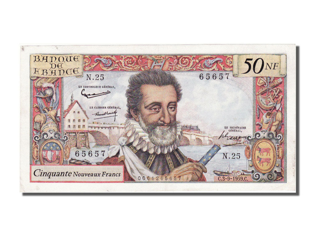 France, 50 Nouveaux Francs, 50 NF 1959-1961 ''Henri IV'', 1959, KM #143a,...
