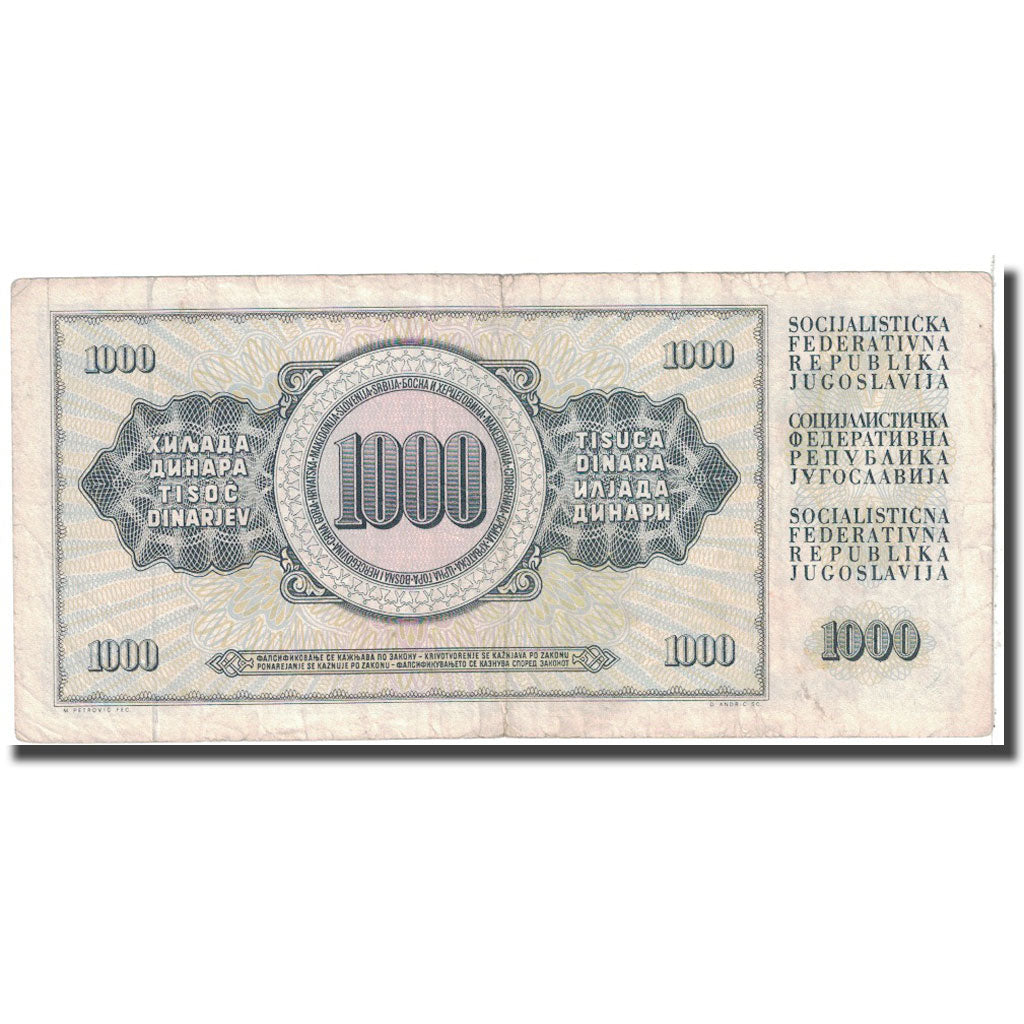 Banknote, Yugoslavia, 1000 Dinara, 1988, 1981-11-04, KM:92d, VF(20-25)
