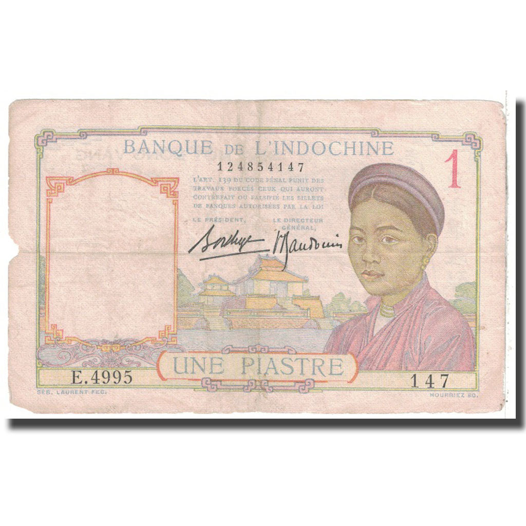 Banknote, FRENCH INDO-CHINA, 1 Piastre, 1932, KM:52, VF(20-25)