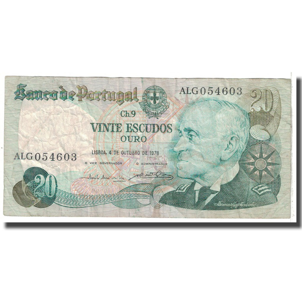 Banknote, Portugal, 20 Escudos, 1978, 1978-10-04, KM:176b, VF(20-25)