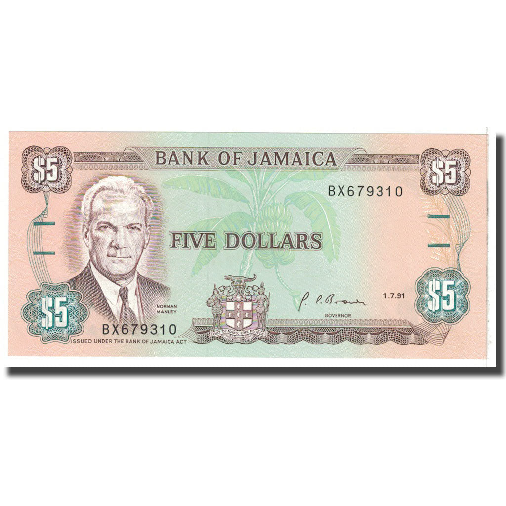 Banknote, Jamaica, 5 Dollars, 1991, 1991-07-01, KM:70d, UNC(65-70)