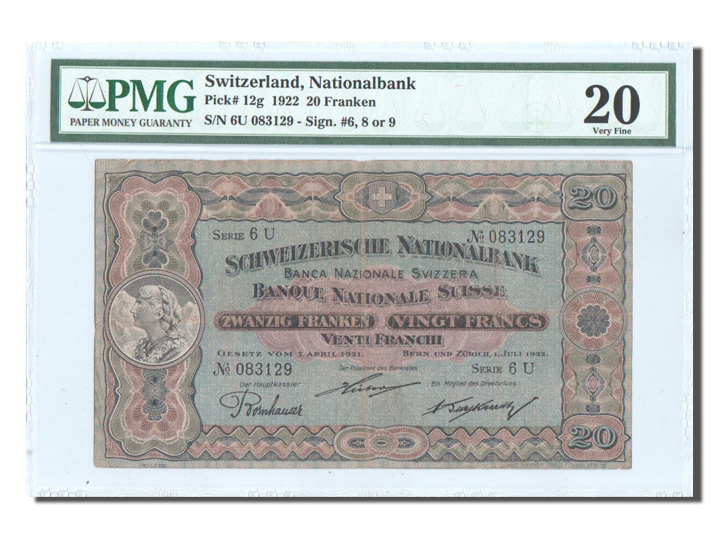 Banknote, Switzerland, 20 Franken, 1922, 1922-07-01, KM:27A, graded, PMG