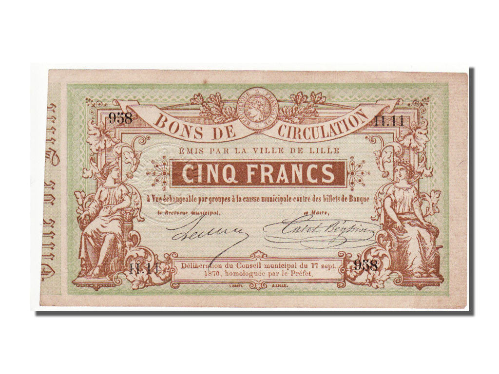 Banknote, 5 Francs, 1870, France, AU(55-58)