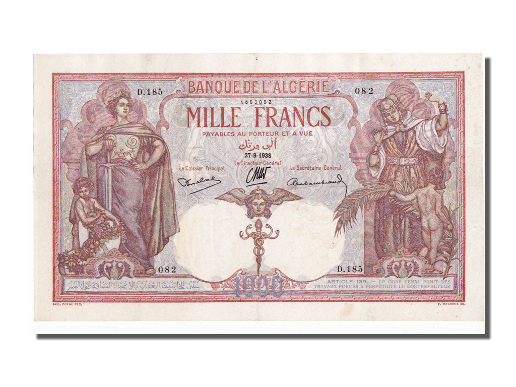 Algeria, 1000 Francs, 1938, 1938-09-27, UNC(60-62), D 185