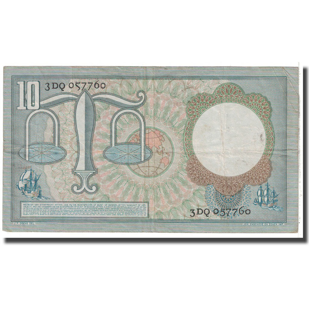 Banknote, Netherlands, 10 Gulden, 1953, 1953-03-23, KM:85, EF(40-45)
