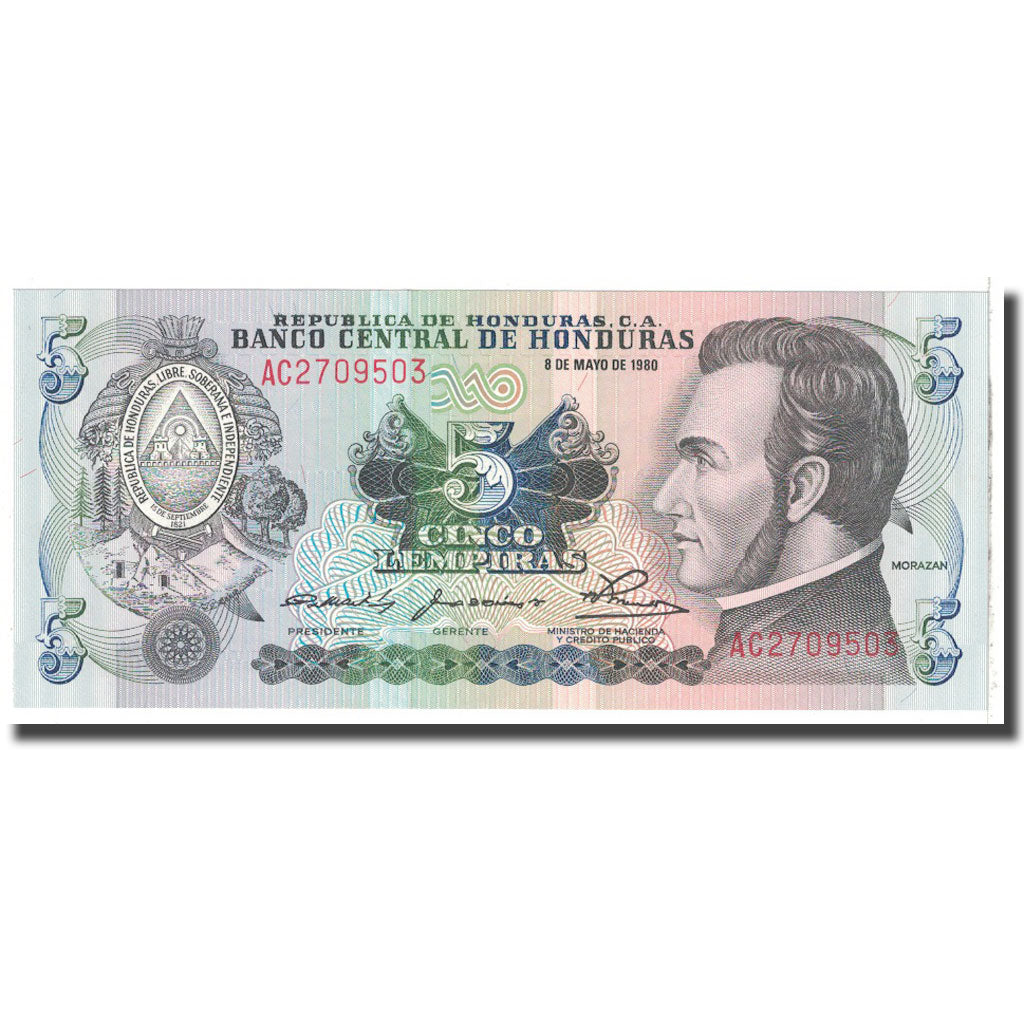Billet, Honduras, 5 Lempiras, 1980, 1980-05-08, KM:63a, NEUF