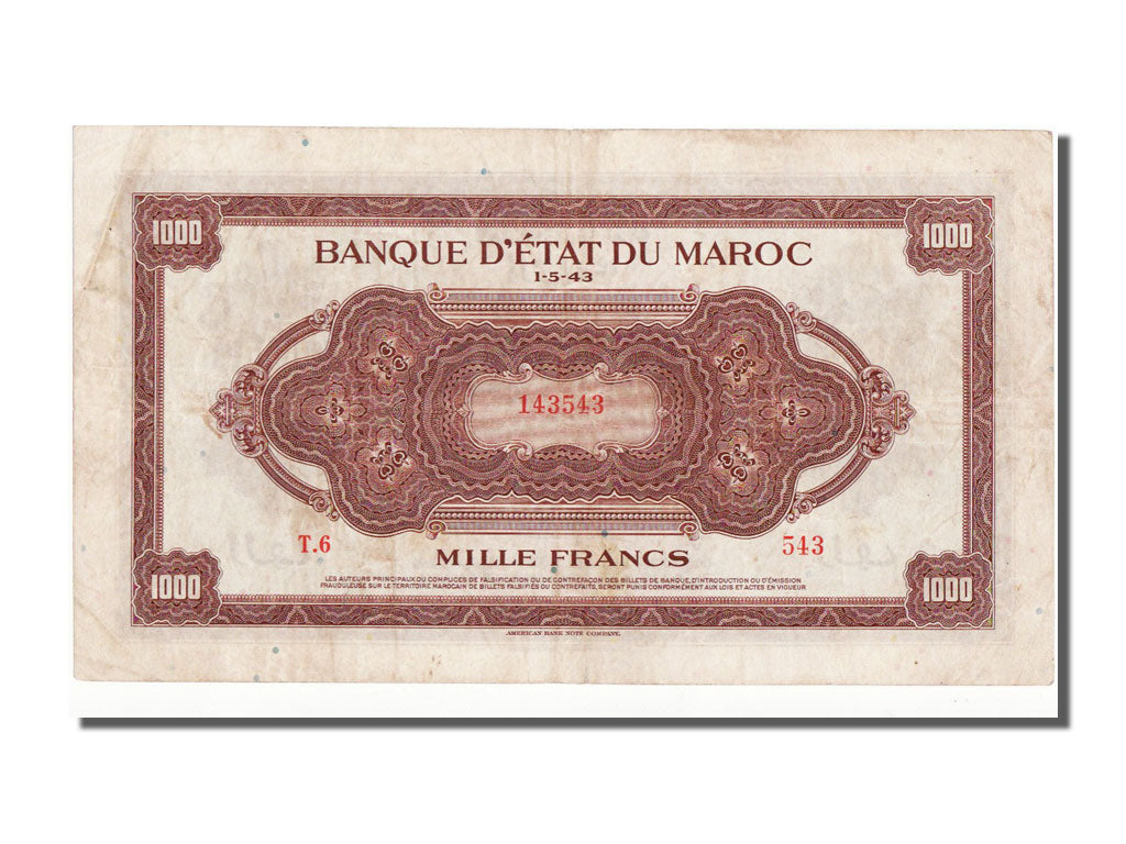 Morocco, 1000 Francs, 1943, 1943-05-01, VF(30-35), T6