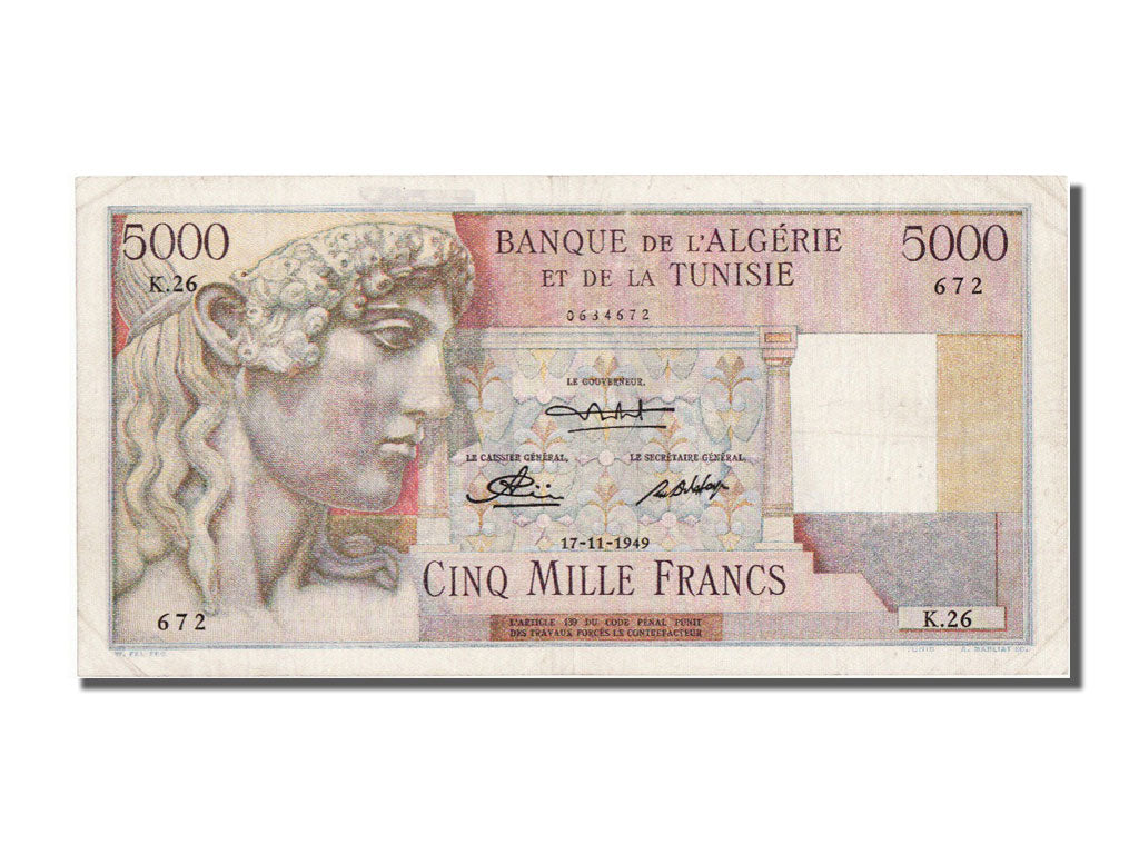 Tunisia, 5000 Francs, 1949, 1949-11-17, EF(40-45), K26