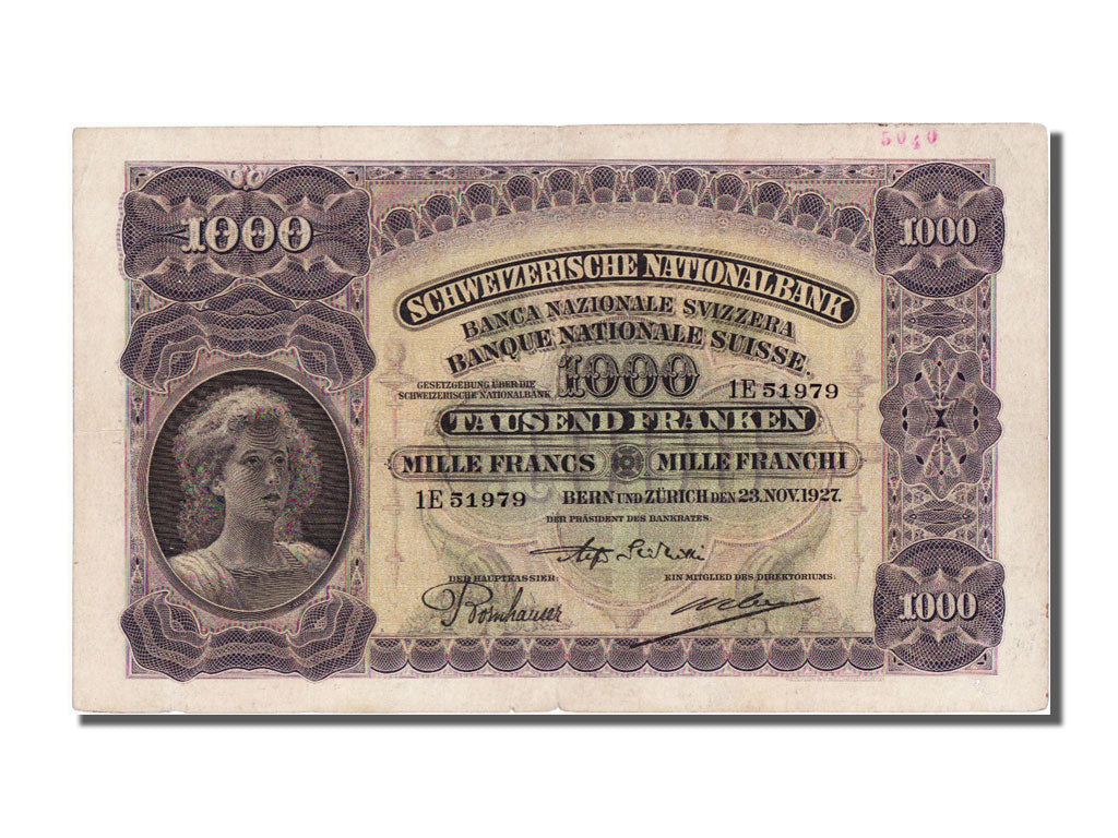 Switzerland, 1000 Franken, 1927, KM #37a, 1927-11-23, EF(40-45), 1E
