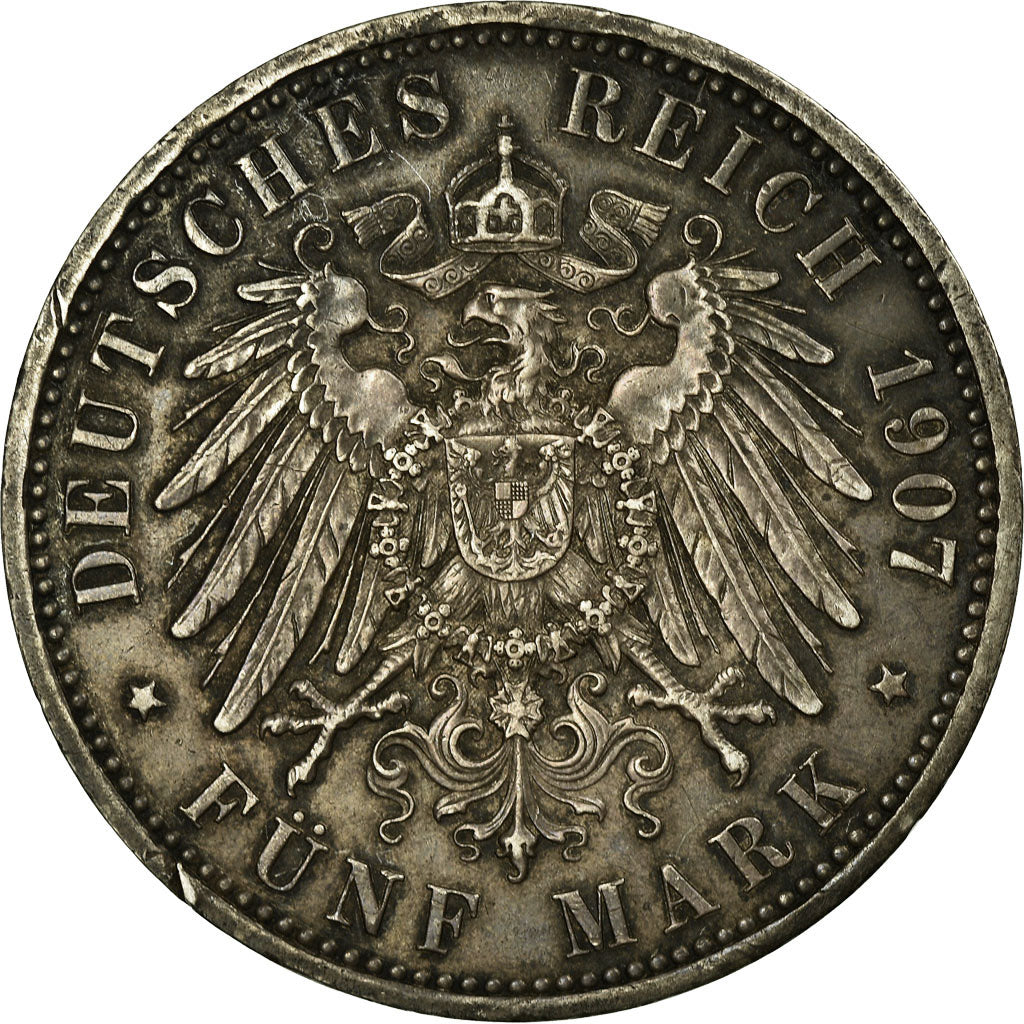 Coin, German States, PRUSSIA, Wilhelm II, 5 Mark, 1907, Berlin, AU(55-58)