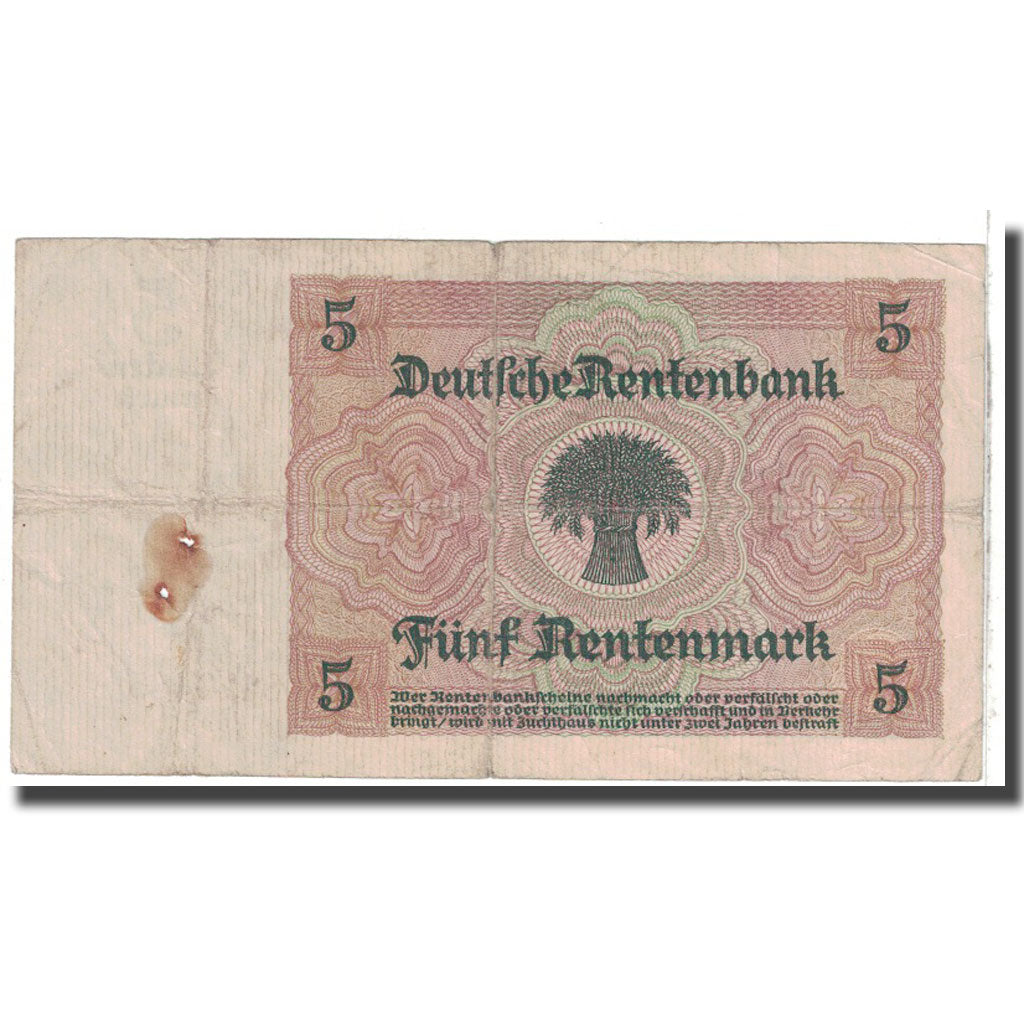 Banknote, Germany, 5 Rentenmark, 1926, 1926-01-02, KM:169, VF(20-25)