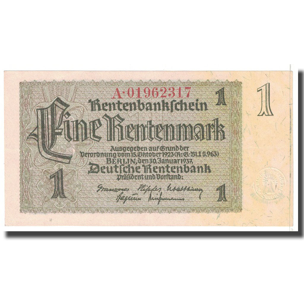Banknote, Germany, 1 Rentenmark, 1937, 1937-01-30, KM:173b, UNC(63)