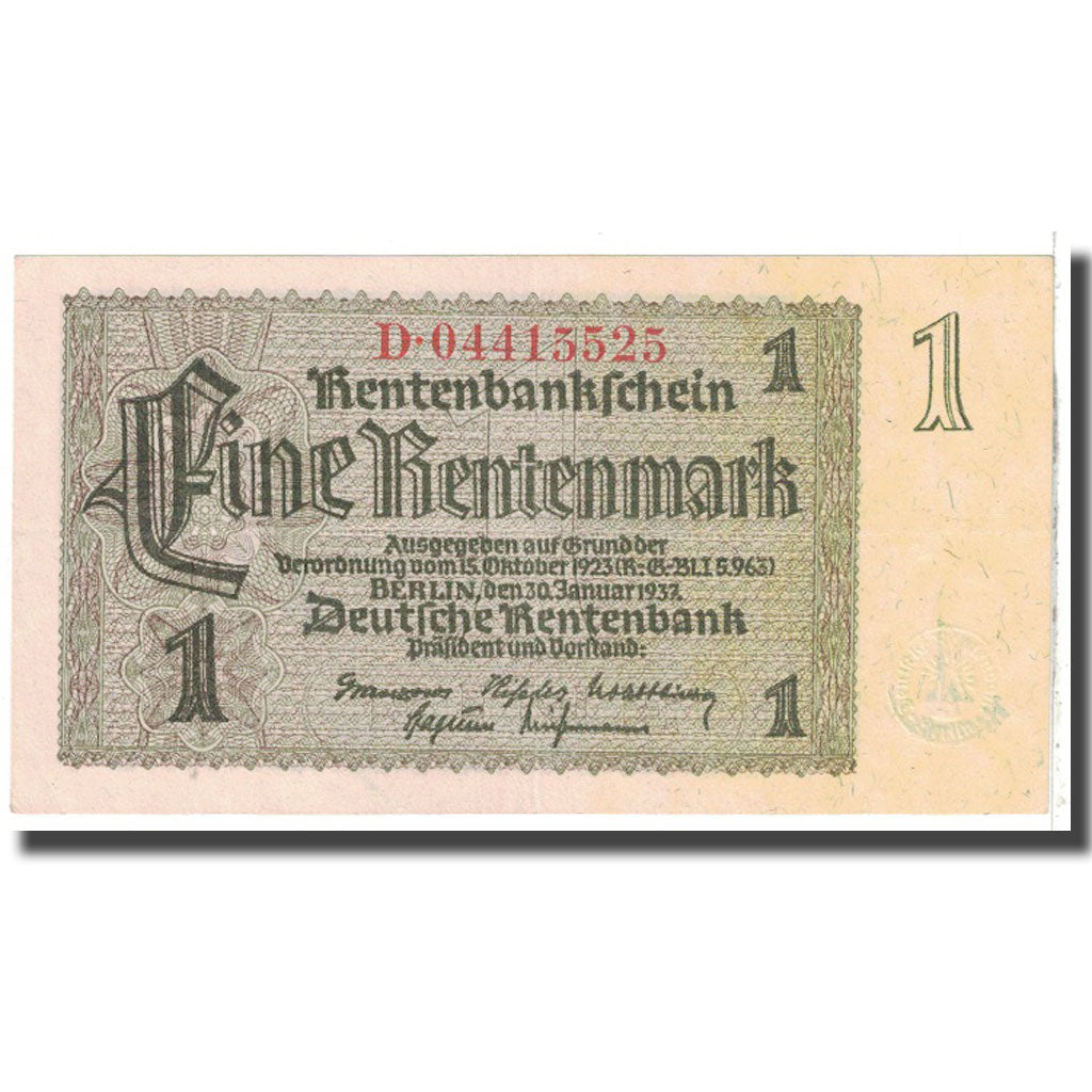 Banknote, Germany, 1 Rentenmark, 1937, 1937-01-30, KM:173b, UNC(63)