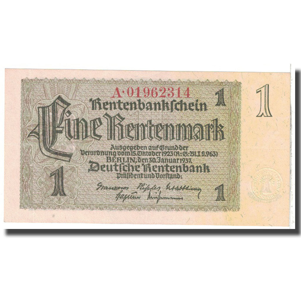 Nota, Alemanha, 1 Rentenmark, 1937, 1937-01-30, KM:173b, UNC(63)