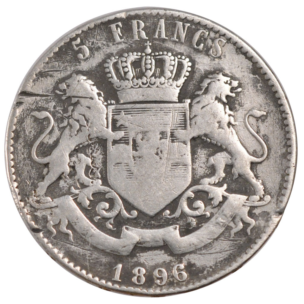 Belgian Congo, 5 Francs, 1896, KM #8.1, VF(20-25), Silver, 24.66