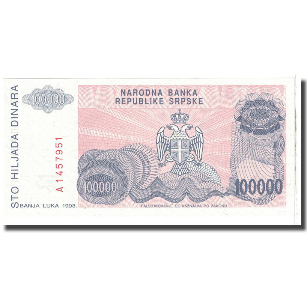 Banknote, Bosnia - Herzegovina, 100,000 Dinara, 1993, KM:151a, UNC(65-70)