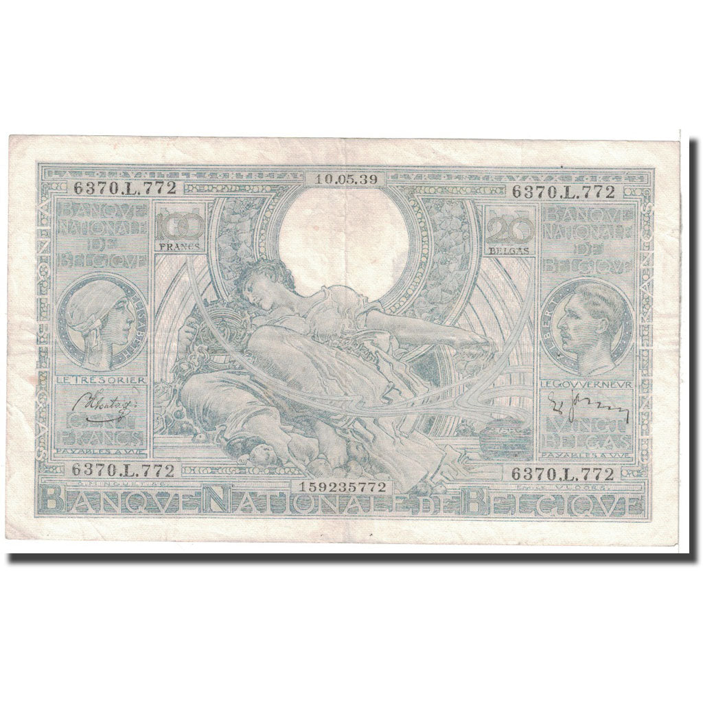 Banknote, Belgium, 100 Francs-20 Belgas, 1939, 1939-05-10, KM:107, EF(40-45)