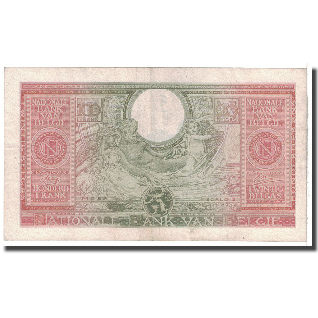 Biljet, België, 100 Francs-20 Belgas, 1943, 1943-02-01, KM:123, TTB