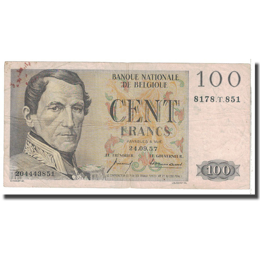 Banknote, Belgium, 100 Francs, 1957, 1957-09-24, KM:129c, VF(20-25)