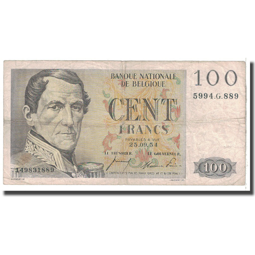 Banknote, Belgium, 100 Francs, 1955, 1955-03-30, KM:129b, VF(20-25)