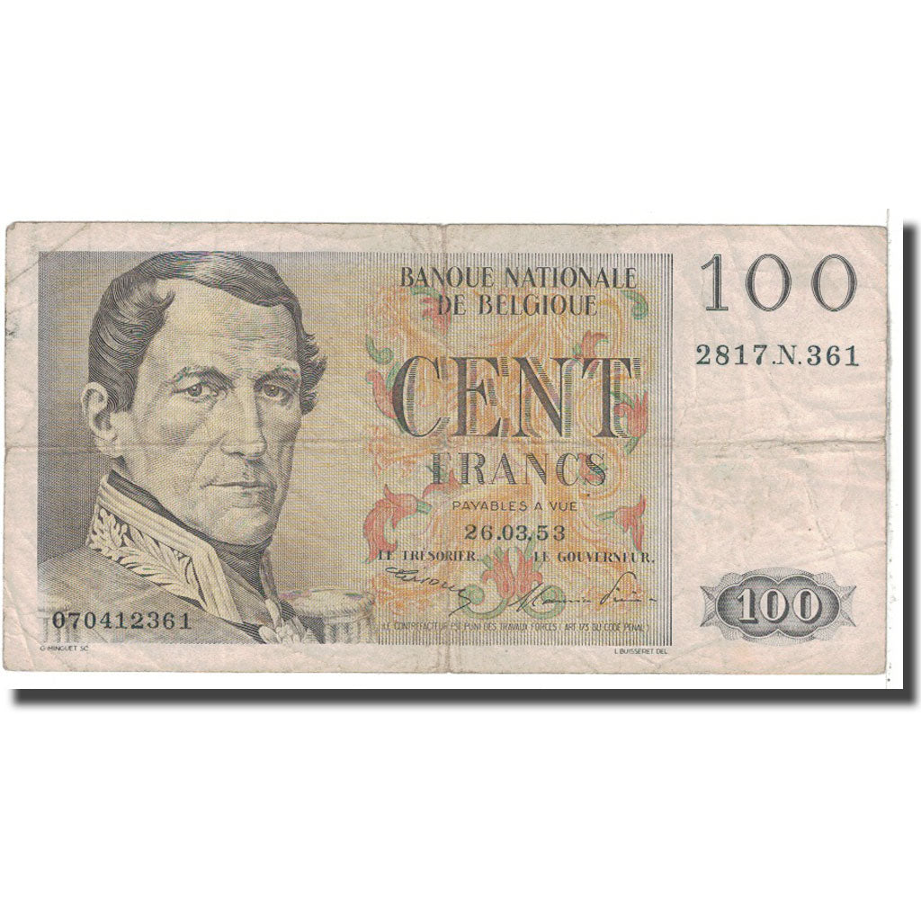 Billet, Belgique, 100 Francs, 1953, 1653-03-26, KM:129a, TB