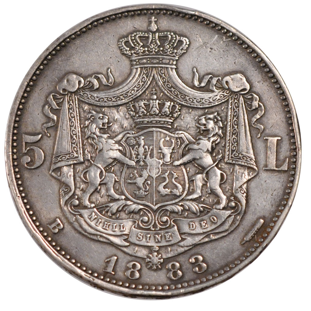 ROMANIA, 5 Lei, 1883, Bucarest, KM #17.1, EF(40-45), Silver, 24.98