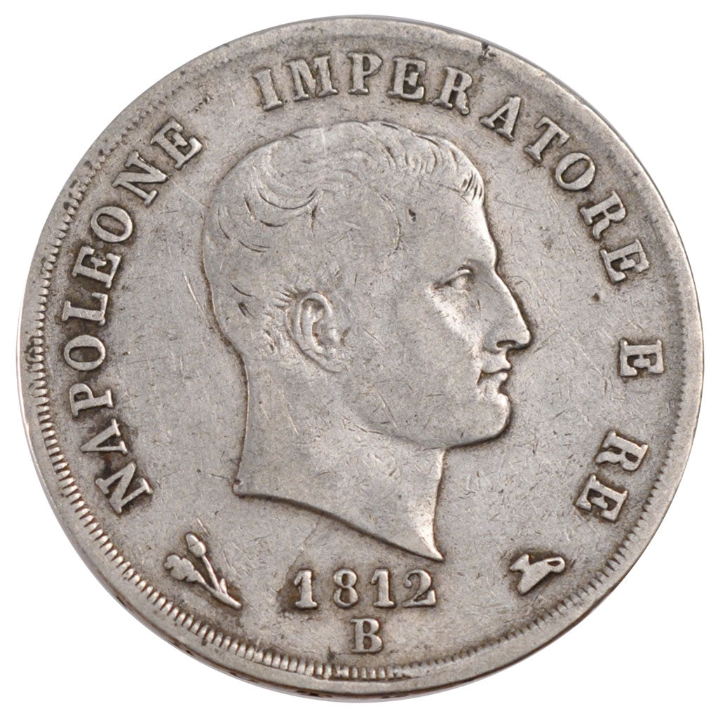 ITALIAN STATES, 5 Lire, 1812, Bologna, KM #10.9, EF(40-45), Silver, 24.75