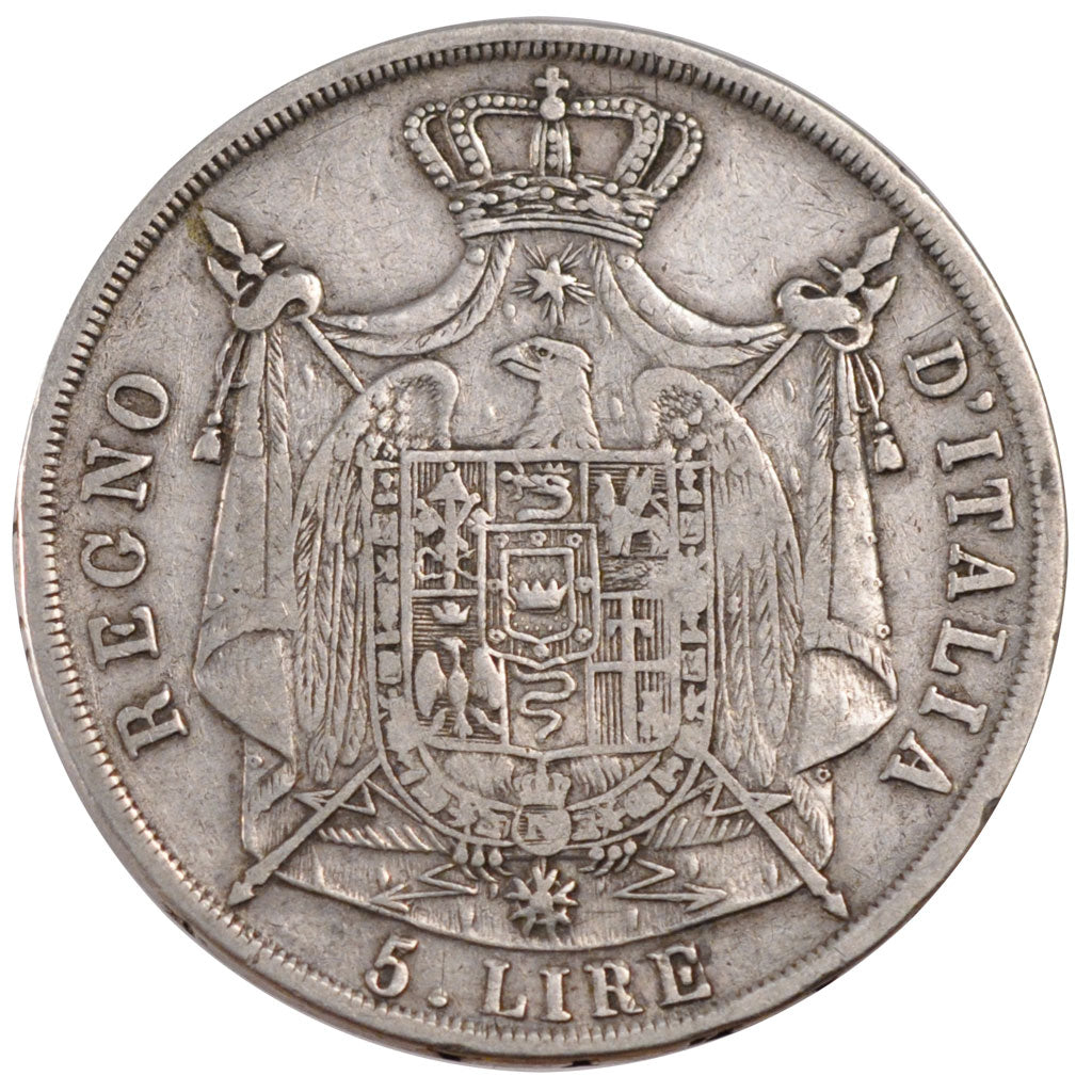 ITALIAN STATES, 5 Lire, 1812, Bologna, KM #10.9, EF(40-45), Silver, 24.75