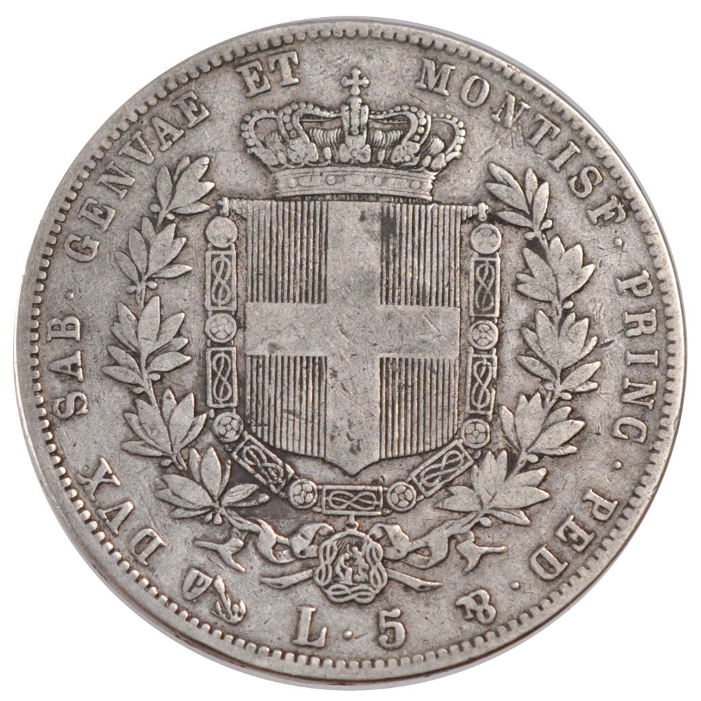 Italy, 5 Lire, 1851, KM #C124.1, EF(40-45), Silver, 24.71