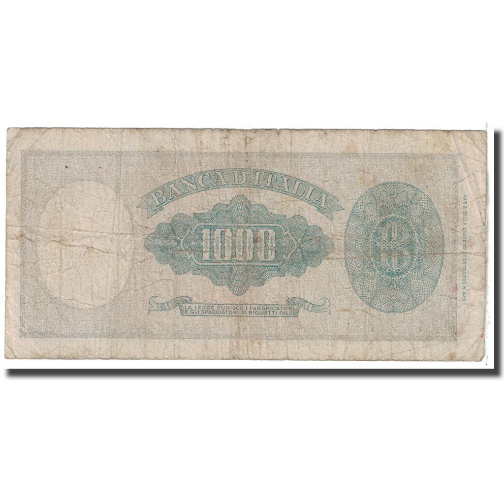 Banknote, Italy, 1000 Lire, 1947, 1947-08-05, KM:72c, VG(8-10)