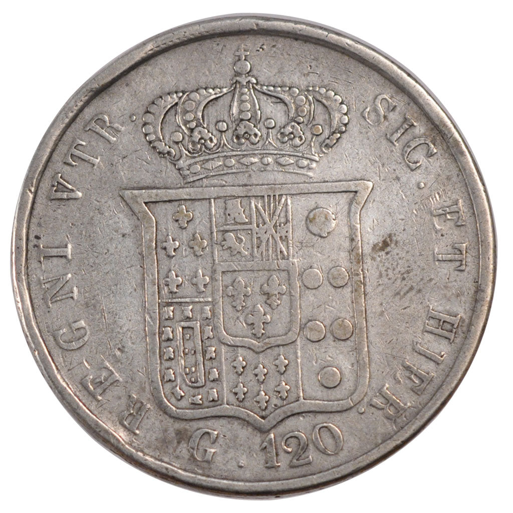 ITALIAN STATES, 120 Grana, 1857, KM #370, EF(40-45), Silver, 37, 27.12