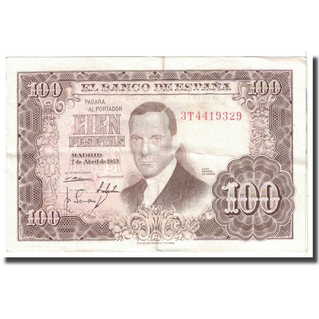 Banknote, Spain, 100 Pesetas, 1953, 1953-04-07, KM:145a, EF(40-45)