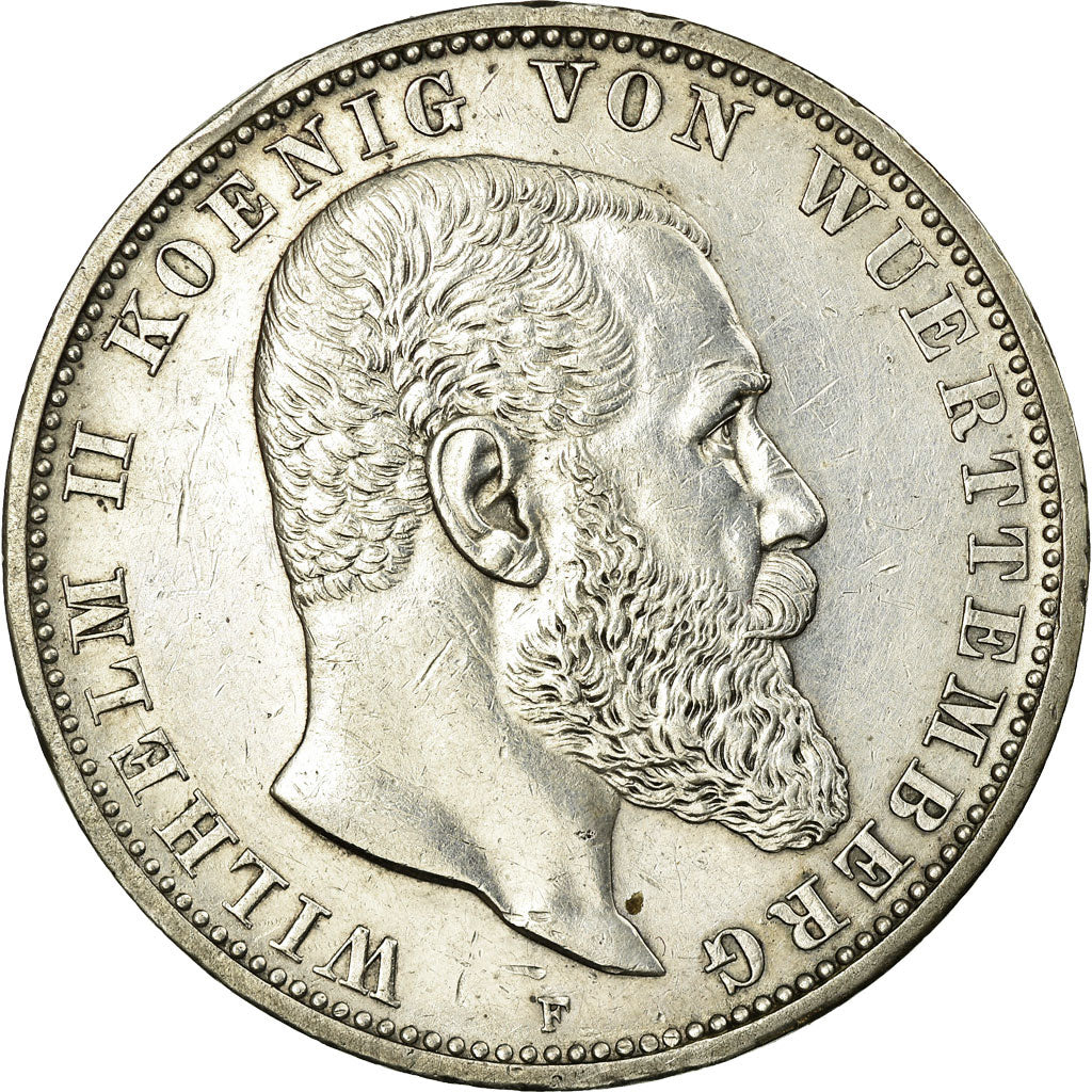 Coin, German States, WURTTEMBERG, Wilhelm II, 5 Mark, 1908, Freudenstadt
