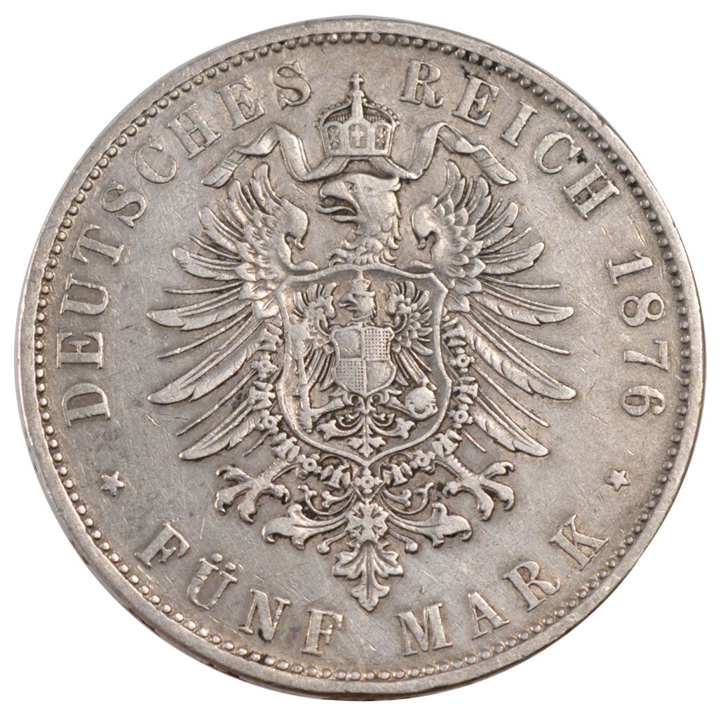 German States, 5 Mark, 1876, Munich, KM #896, EF(40-45), Silver, 27.70