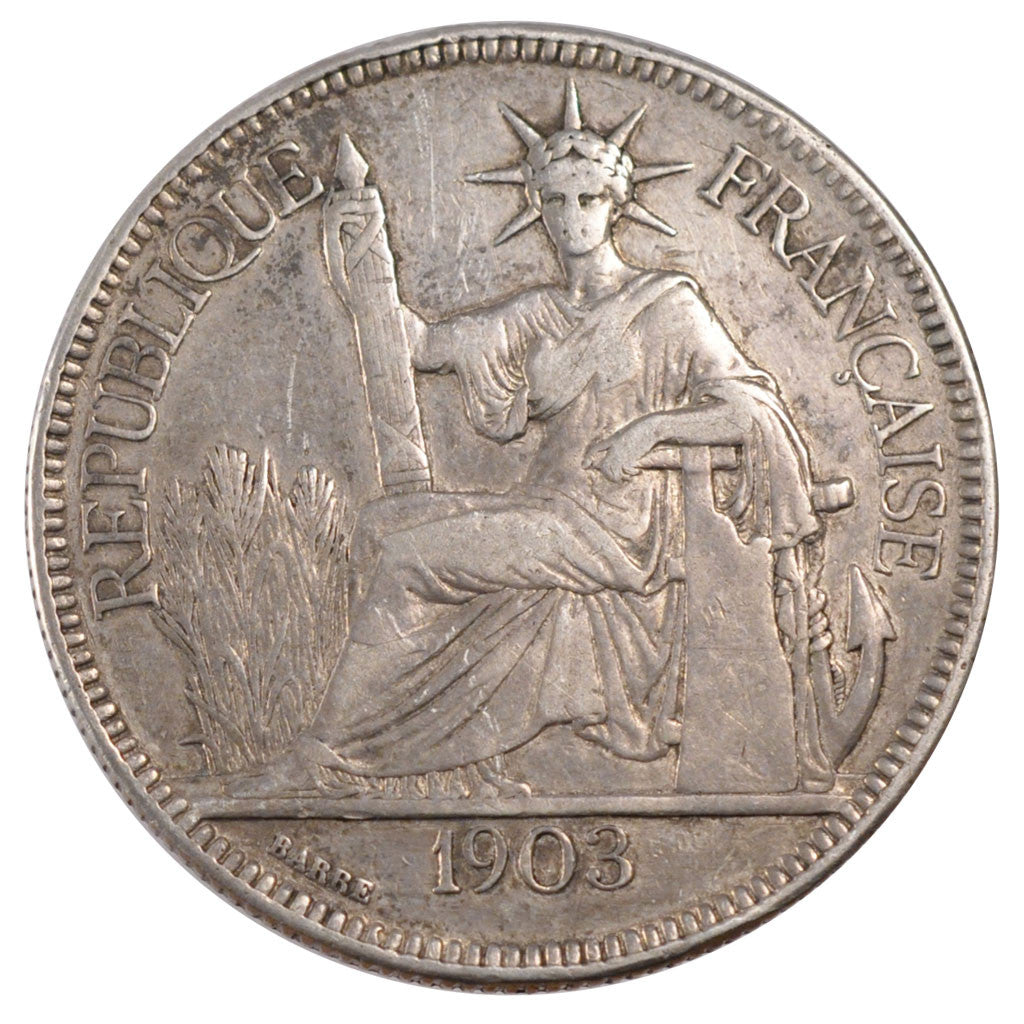 FRENCH INDO-CHINA, Piastre, 1903, Paris, KM #5a.1, EF(40-45), Silver, Lecompte..