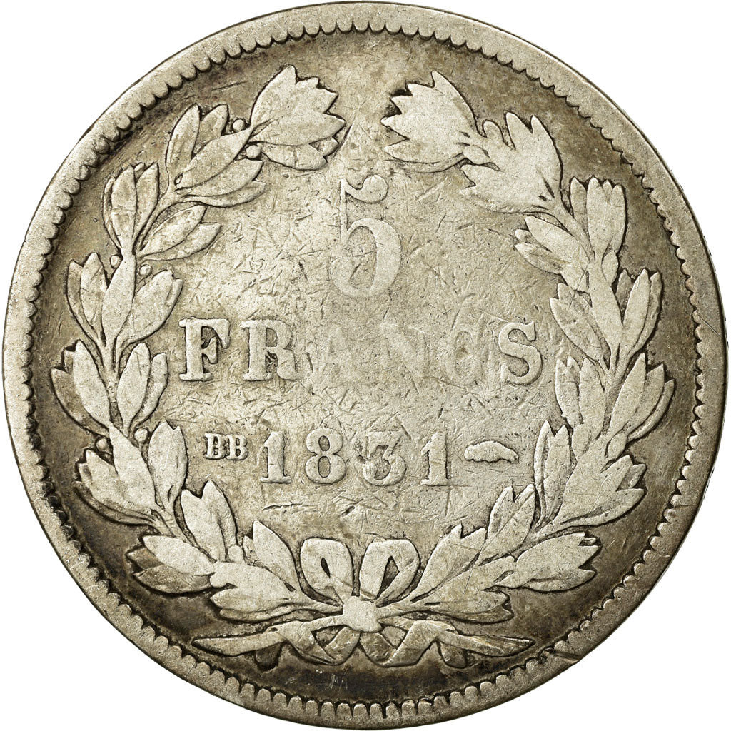 Coin, France, Louis-Philippe, 5 Francs, 1831, Strasbourg, F(12-15), Silver
