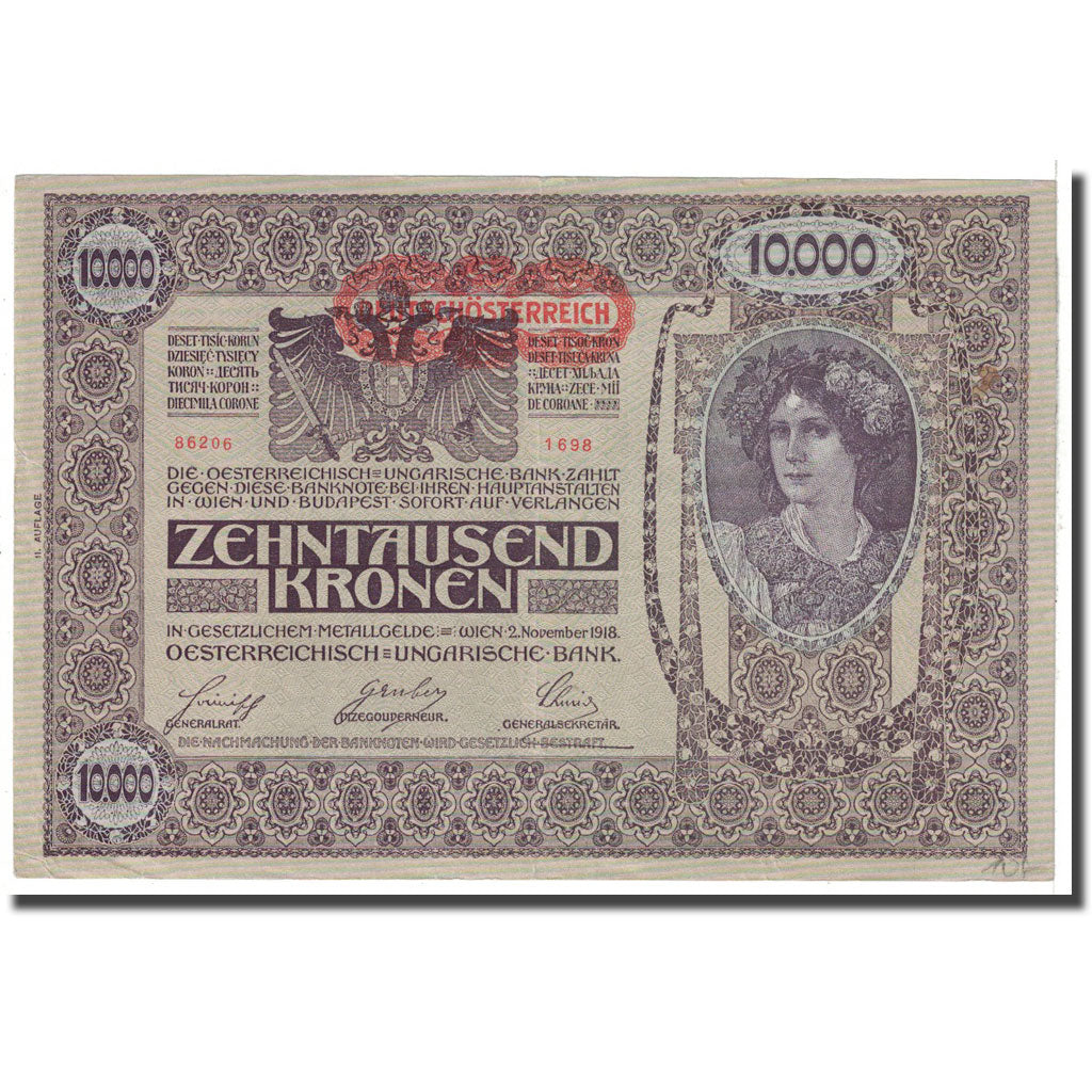 Banconote, Austria, 10,000 Kronen, 1918, 1918-11-02, KM:65, BB