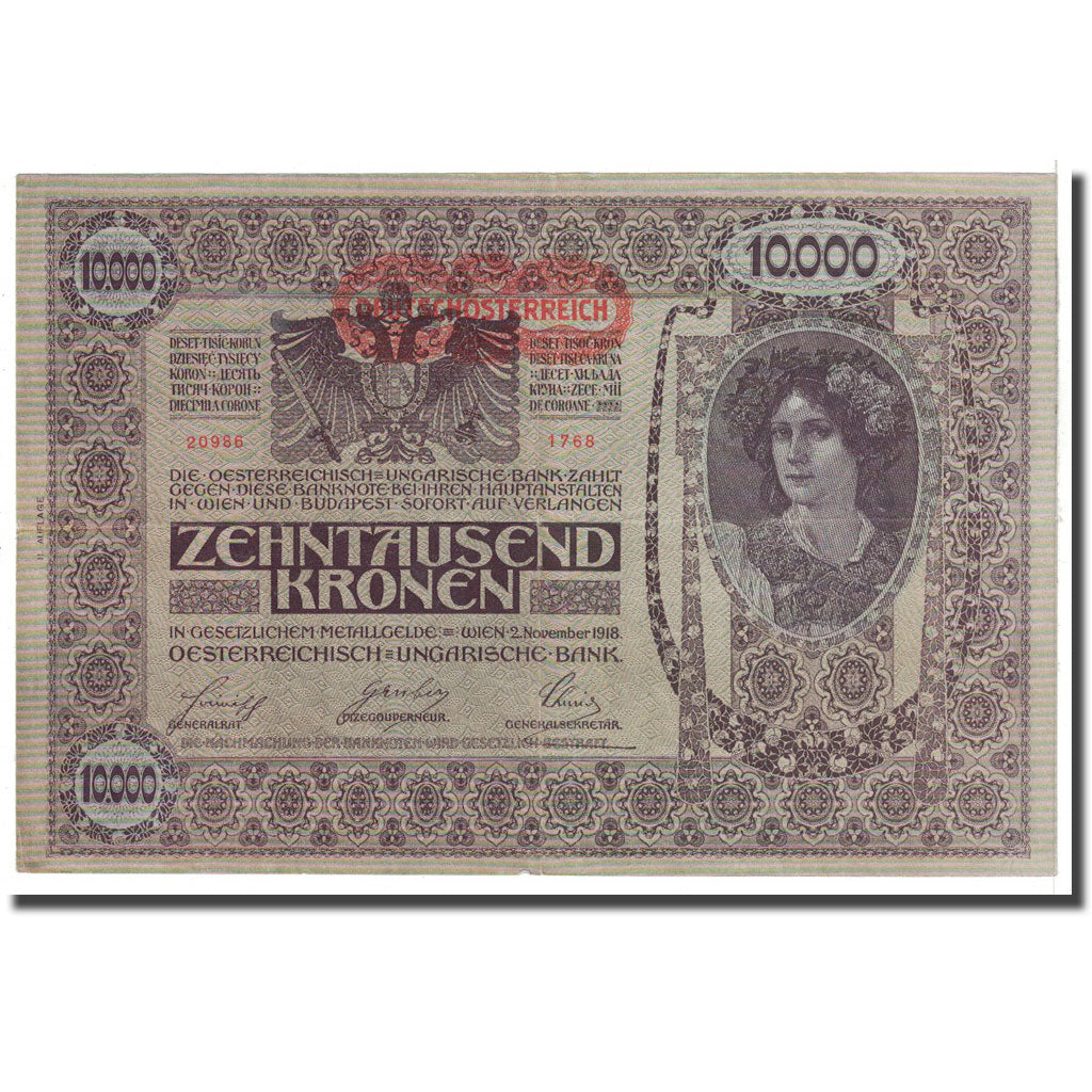 Banknote, Austria, 10,000 Kronen, 1918, 1918-11-02, KM:65, EF(40-45)