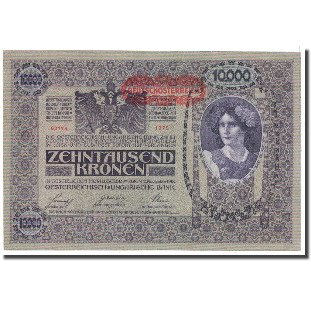 Banknote, Austria, 10,000 Kronen, 1918, 1918-11-02, KM:65, AU(55-58)