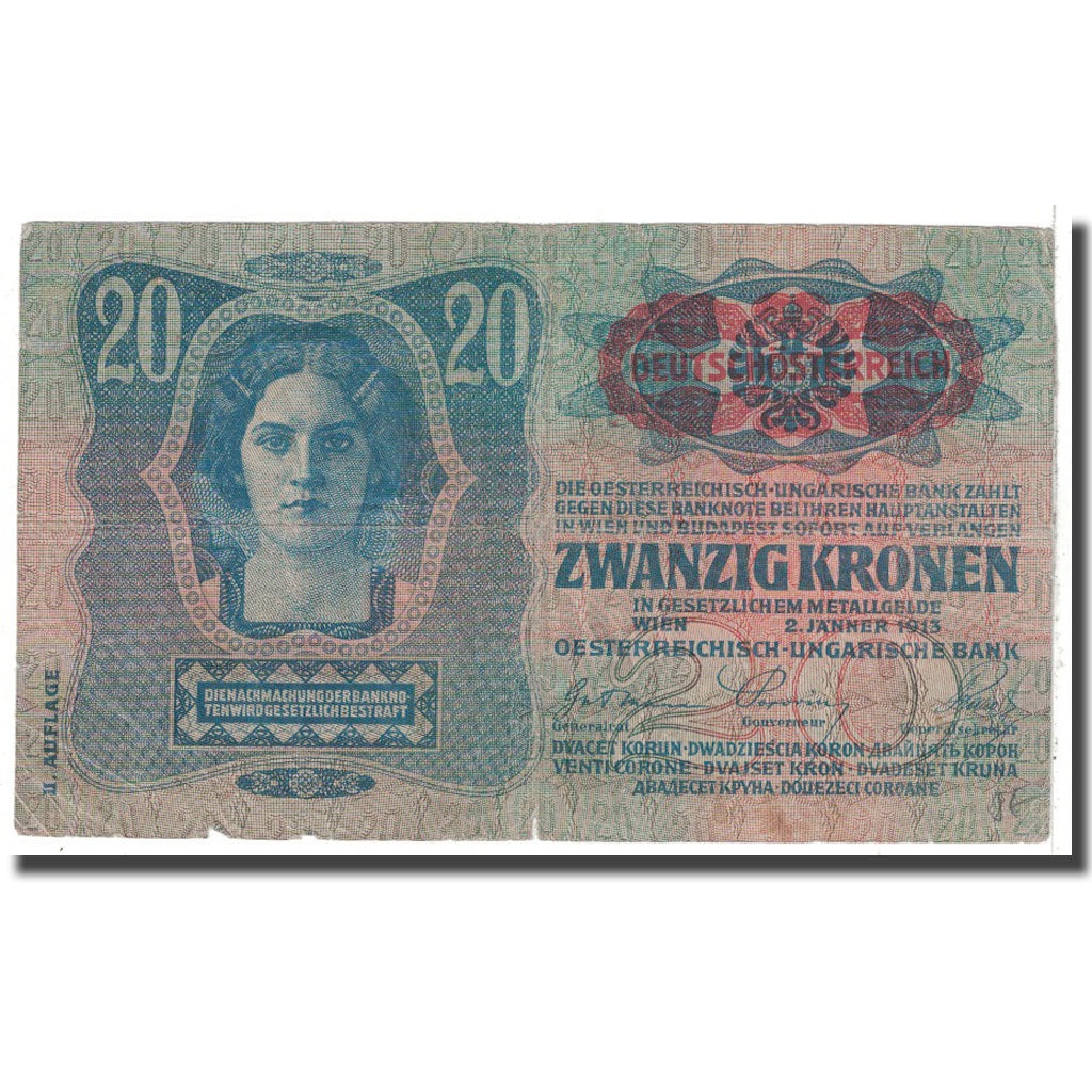 Banknote, Austria, 20 Kronen, 1913, 1913-01-02, KM:52, VF(20-25)