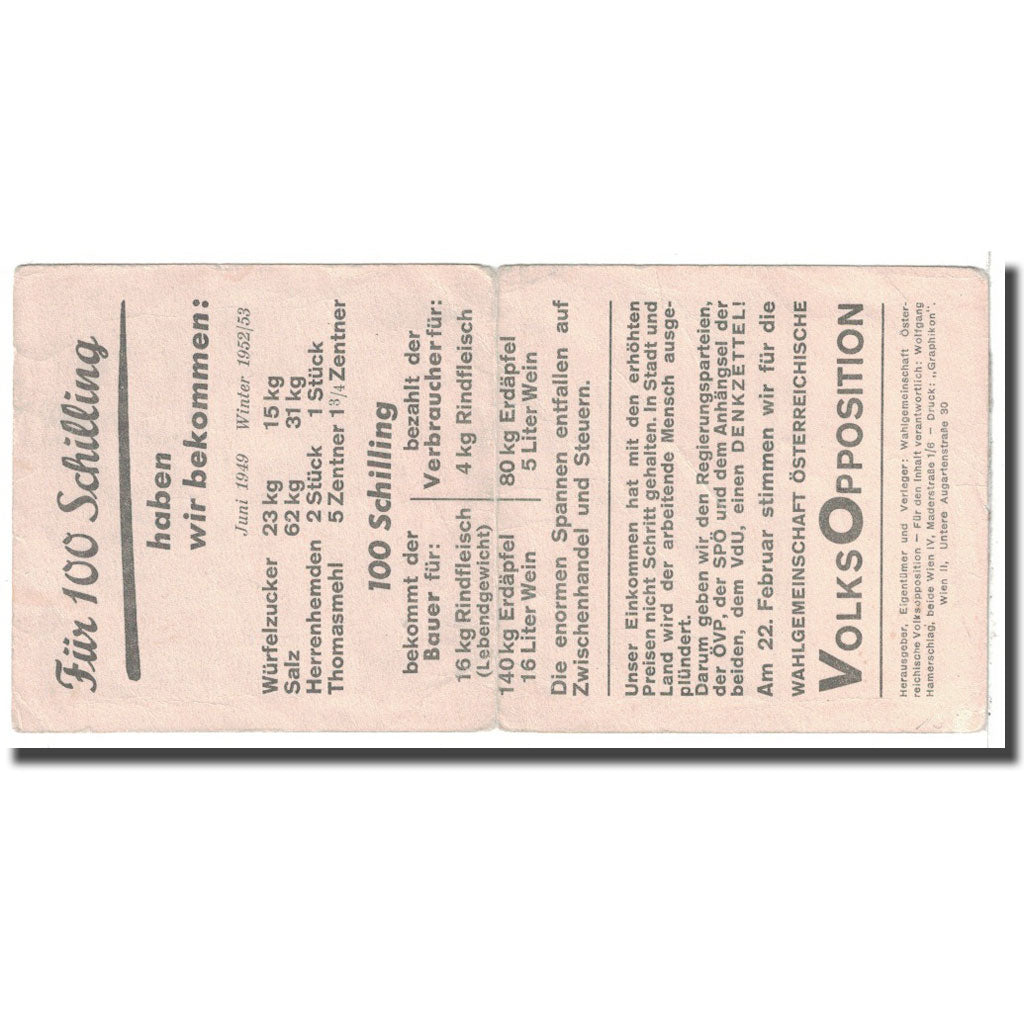 Banknote, Austria, 100 Schilling, 1953, 1953-02-22, Billet satirique, EF(40-45)