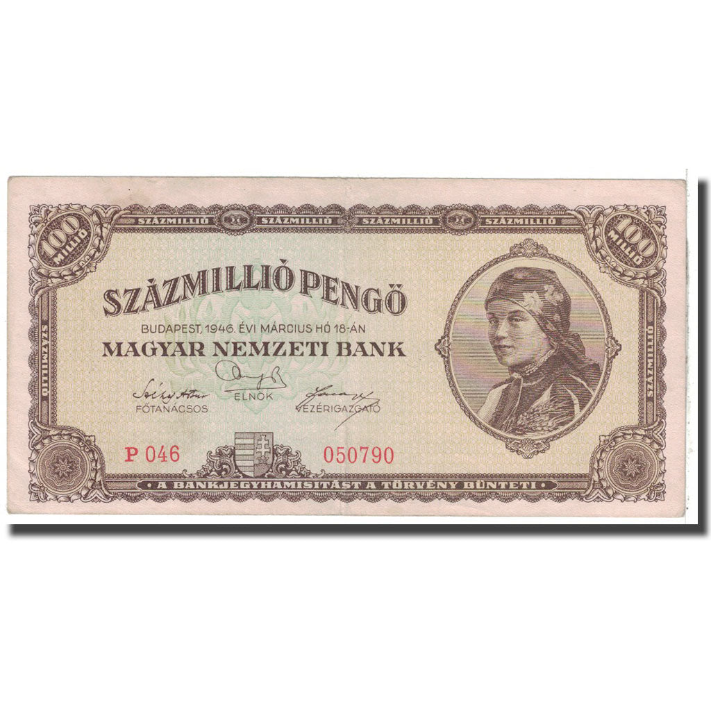 Banknote, Hungary, 100,000,000 Pengö, 1946, 1946-03-18, KM:124, AU(55-58)
