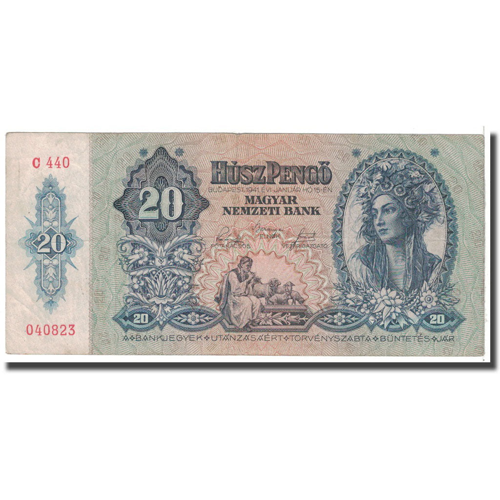 Banknote, Hungary, 20 Pengö, 1941, 1941-01-15, KM:109, VF(20-25)