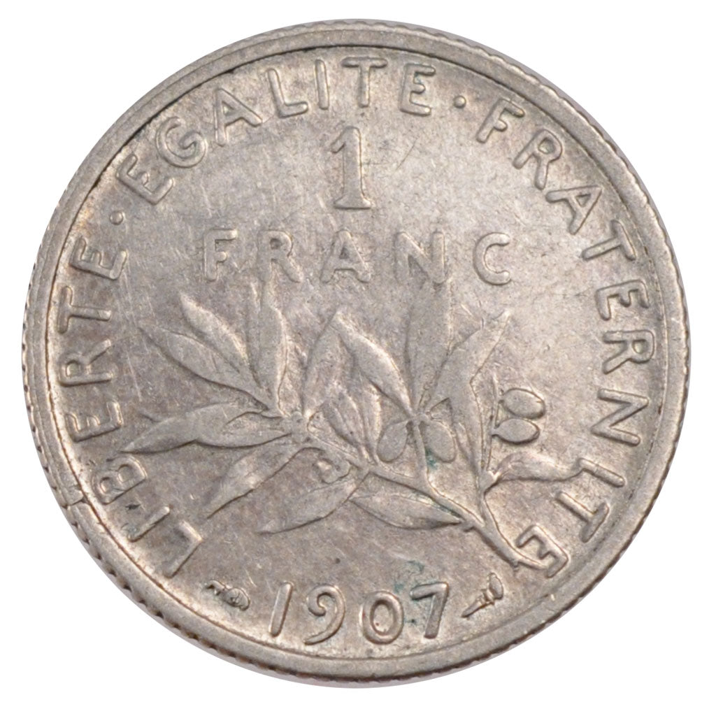 FRANCE, Semeuse, 1 Franc, 1907, Paris, EF(40-45), Silver, 23, Gadoury #467, 4.96