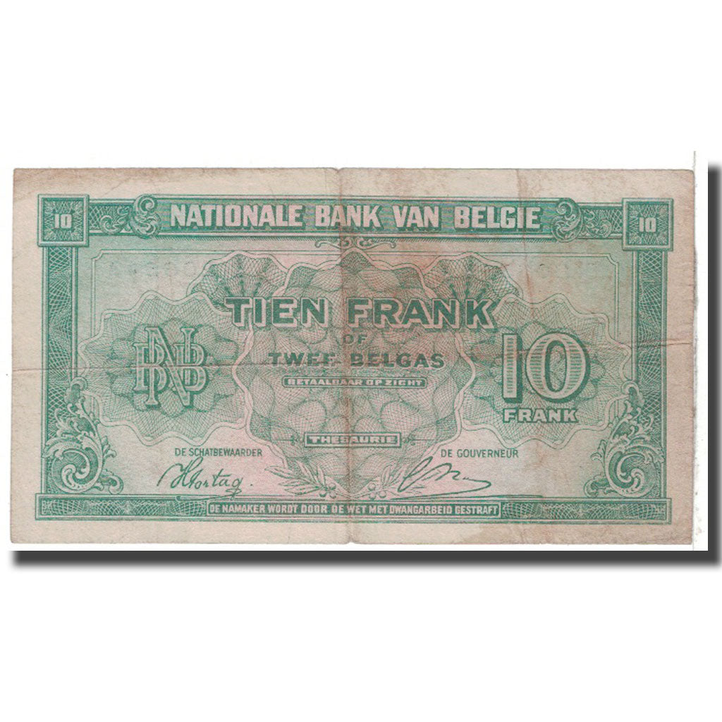 Banknote, Belgium, 10 Francs-2 Belgas, 1943, 1943-02-01, KM:122, VG(8-10)