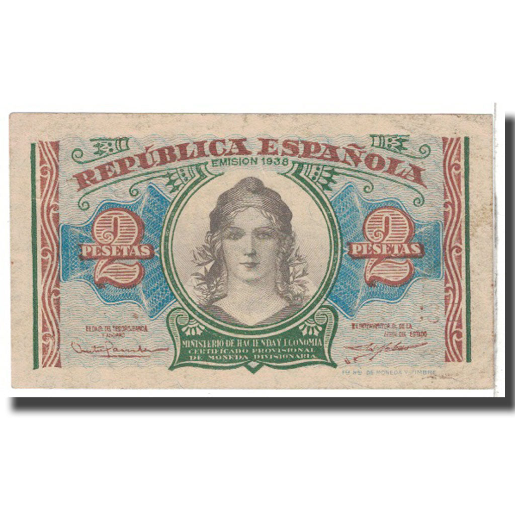 Banknot, Hiszpania, 2 Pesetas, 1938, KM:95, EF(40-45)