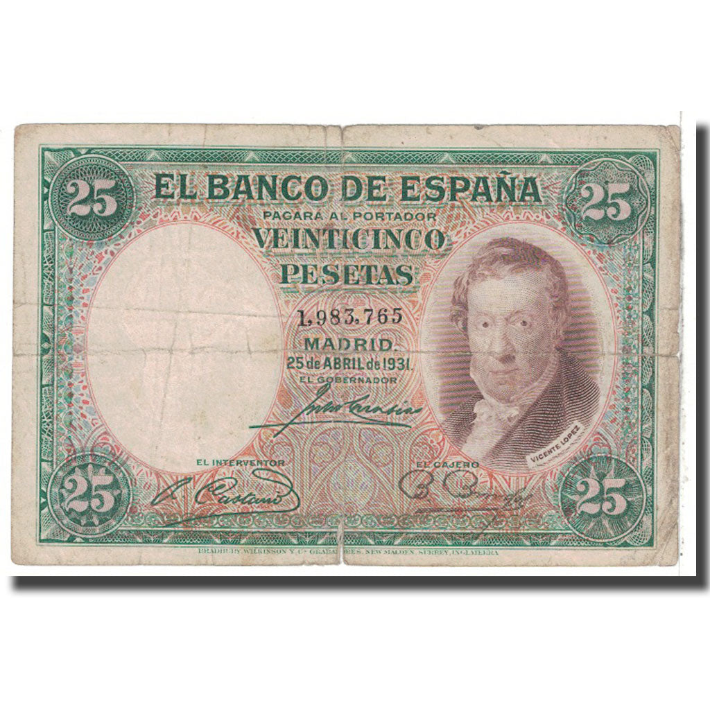 Banknote, Spain, 25 Pesetas, 1931, 1931-04-25, KM:81, VF(20-25)